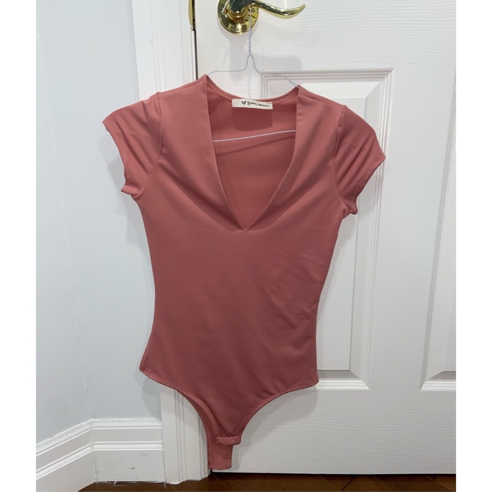 Pastel Pink V-neck Body Suit